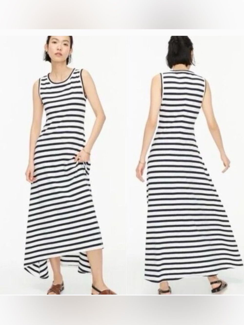 J. Crew Black and White Striped Sleeveless Hi Lo Dress